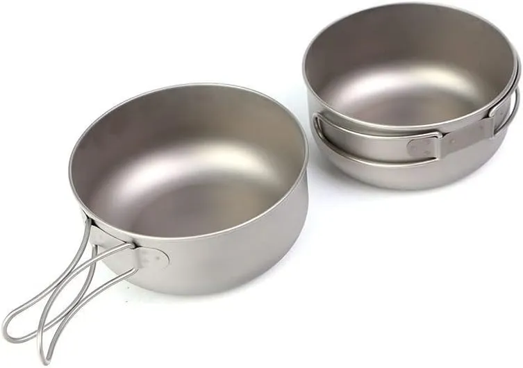 Pure Titanium Frying Pan, Foldable Portable Titanium Bowl Suitable For Outdoor Camping Barbecue(600ML)