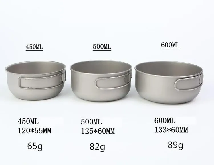 Pure Titanium Frying Pan, Foldable Portable Titanium Bowl Suitable For Outdoor Camping Barbecue(600ML)
