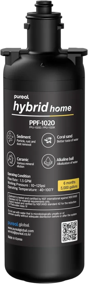 Pureal Hybrid Home PPF-1020 10inch Sediment Replacement Filter with Mineral, 5000 Gallons, Fast and Stable Flow, Alkaline Ceramic Under Sink Water Filter