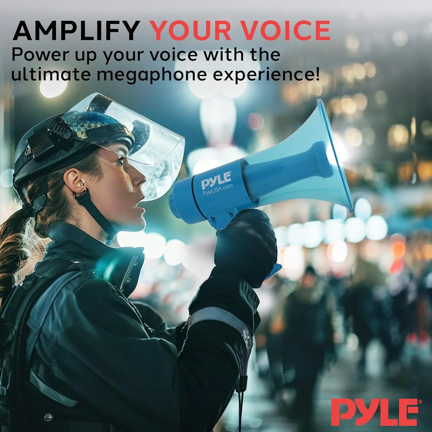 Pyle Compact and Portable Mega Phone Speaker - 40W Waterproof Bullhorn with Alarm Siren, Adjustable Volume, LED Flashlight, and AA Battery Power - Indoor/Outdoor Use for Cheering at Football Games