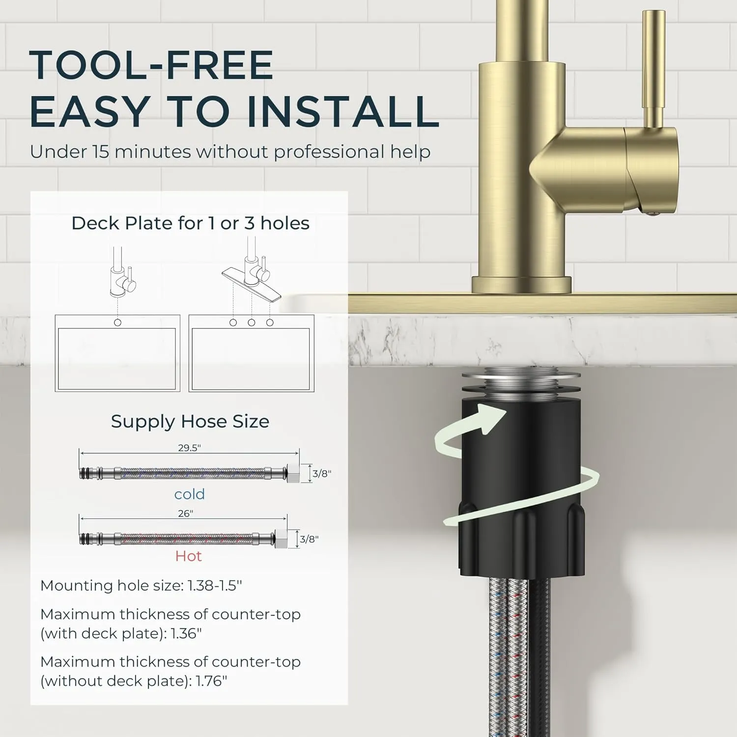 QFN Gold Kitchen Faucet with Pull Down Sprayer, High Arc Single Handle Single Level Stainless Steel Pull Out Sink Faucet for Farmouse Camper RV Bar, Fit for 1 or 3 Hole