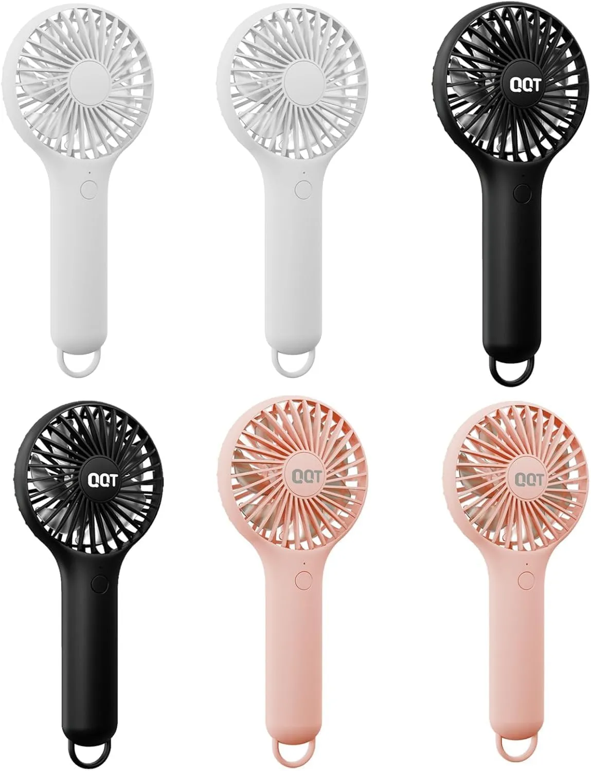 QQT Mini Handheld Fan, Small Personal Cooler with 3 Speeds, Portable Battery Operated, USB Rechargeable Makeup Eyelash Dryer, Strong Airflow for Travel, Office, Outdoor, Women, Men, and Kids(6 pack)