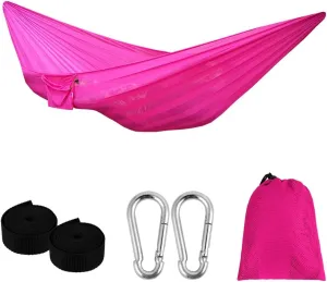 Qtqgoitem Double Ice Silk Nylon Mesh Hammock Super Breathable Portable Swing Hanging Sleeping Bed with Max 660lbs Breaking Capacity for Backpacking, Camping, Travel, Beach, Backyard (Fuchsia) (Model: