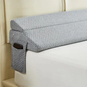 Queen Size Bed Wedge Pillow for Headboard – Foldable Mattress Gap Filler (0-8"), Adjustable Triangle Bolster, Stops Pillows from Slipping, with Detachable Pockets, Gray (60"x10"x6")