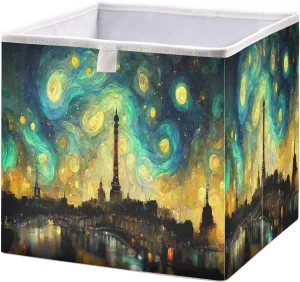 QUGRL Art Magic Starry Sky Storage Bins Cube Fantasy Tower Clothes Storage Basket Foldable Storage Box Organizer for Shelves Closet Cabinet Office Dorm Bedroom 11x11 in