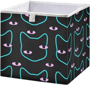 QUGRL Black Cat Head Storage Bins Cube Magic Colorful Eyes Clothes Storage Basket Foldable Storage Box Organizer for Shelves Closet Cabinet Office Dorm Bedroom 11x11 in