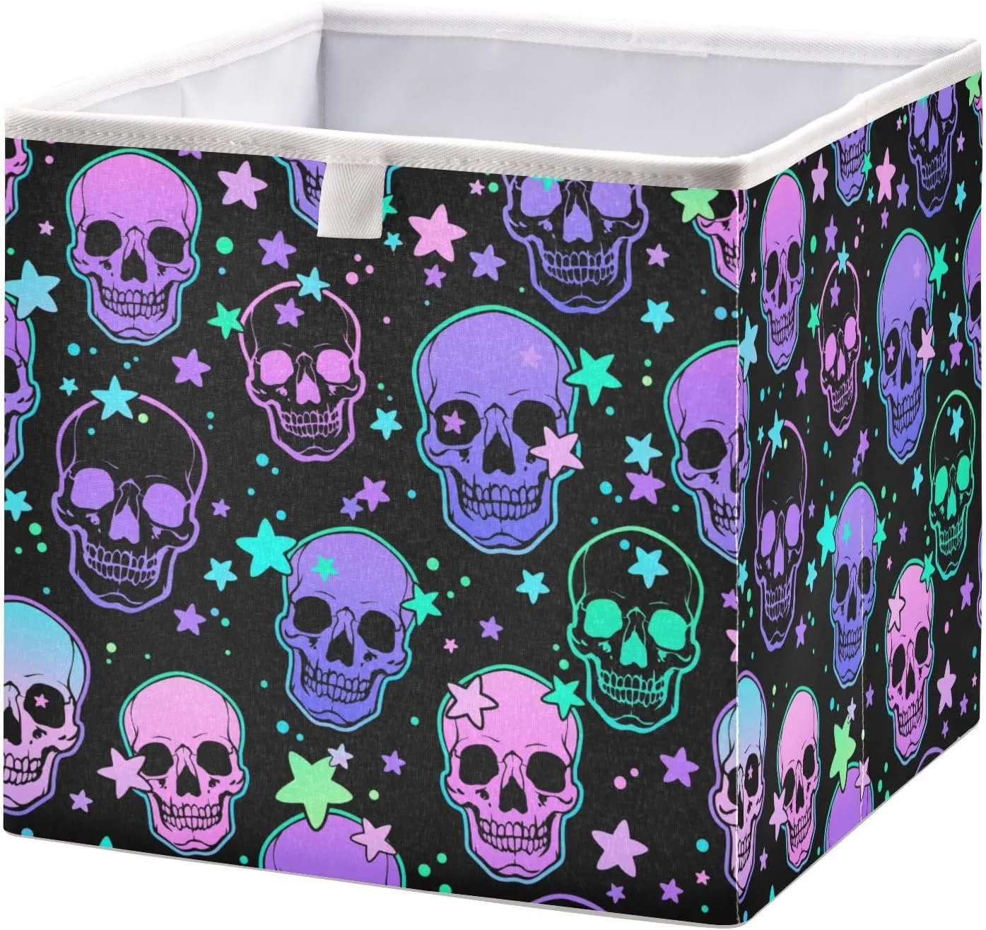 QUGRL Bright Human Skulls Stars Cube Storage Bins Organizer Magic Halloween Clothes Toy Storage Basket Box for Shelves Closet Cabinet Office Dorm Bedroom 11x11 in