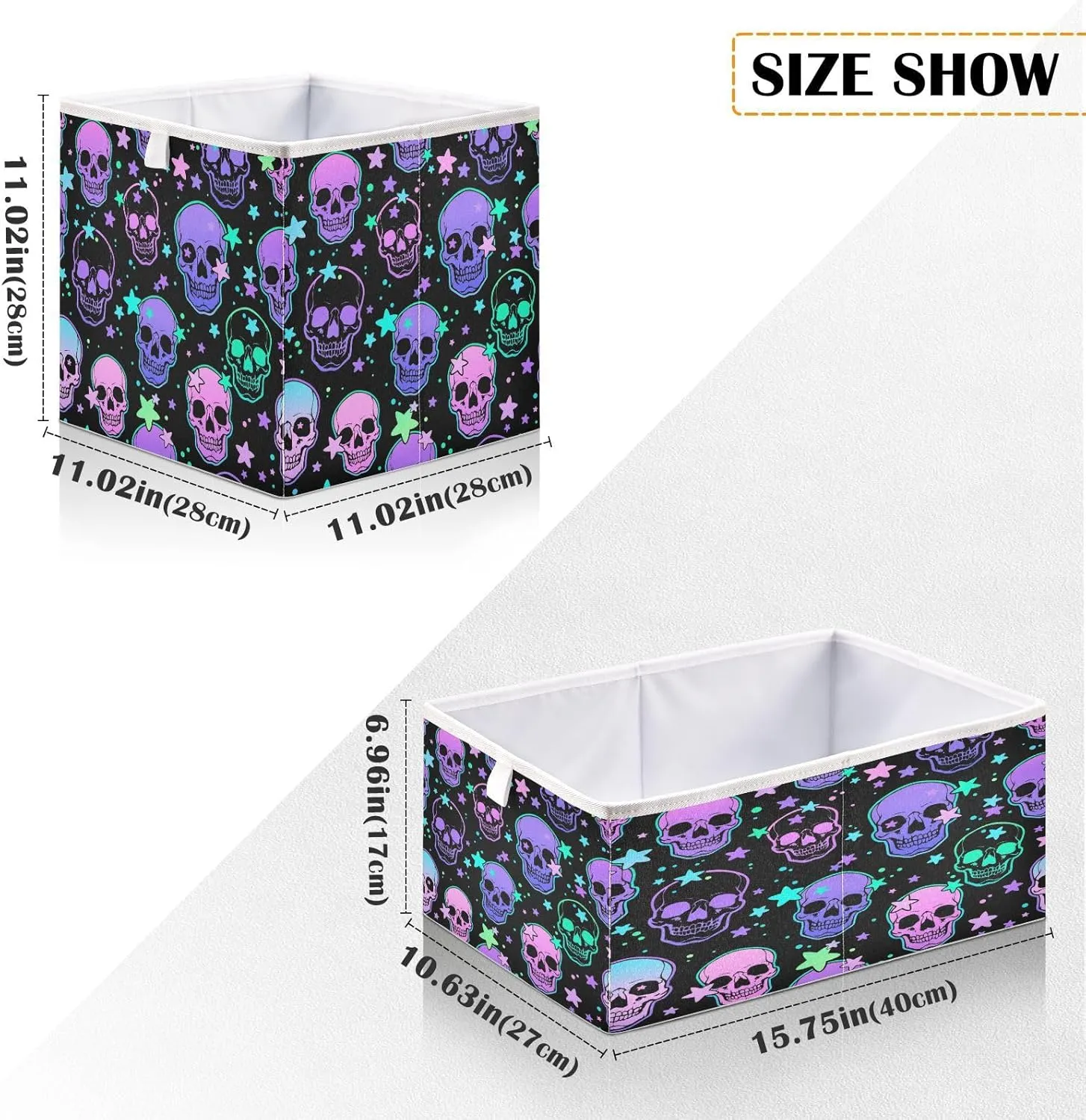 QUGRL Bright Human Skulls Stars Cube Storage Bins Organizer Magic Halloween Clothes Toy Storage Basket Box for Shelves Closet Cabinet Office Dorm Bedroom 11x11 in