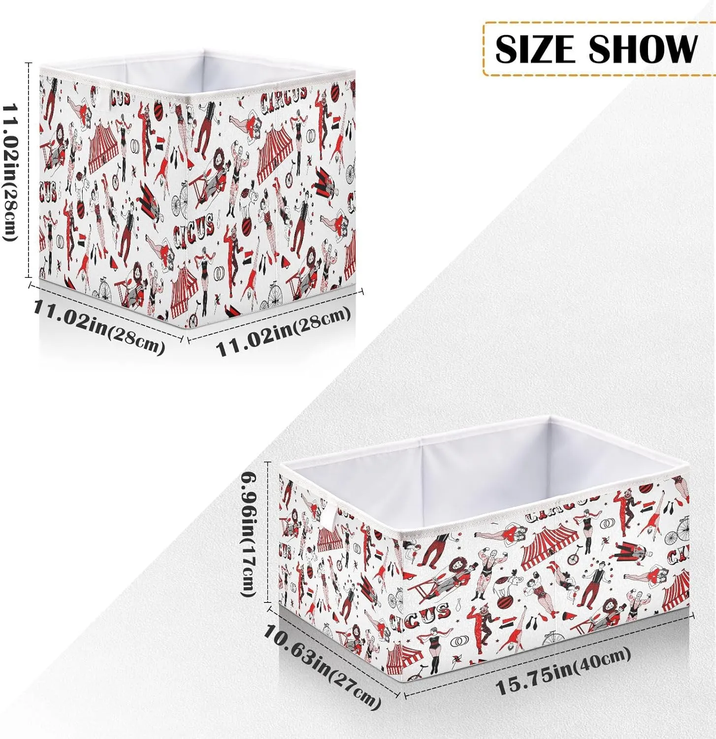 QUGRL Circus Stars Storage Bins Cube Magical Performance Clothes Storage Basket Foldable Storage Box Organizer for Shelves Closet Cabinet Office Dorm Bedroom 11x11 in