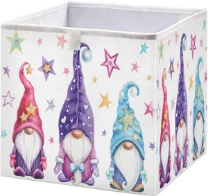 QUGRL Cute Magic Gnomes Cube Storage Bins Organizer Colorful Stars Clothes Toy Storage Basket Box for Shelves Closet Cabinet Office Dorm Bedroom 11x11 in
