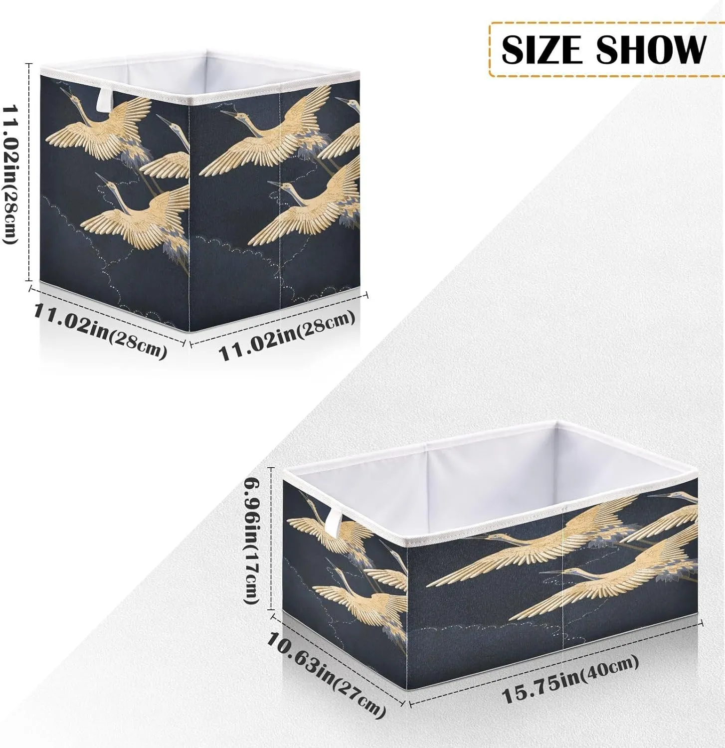 QUGRL Fantasy Crane Bird Storage Bins Cube Magical Nightly Dark Blue Clothes Storage Basket Foldable Storage Box Organizer for Shelves Closet Cabinet Office Dorm Bedroom 11x11 in