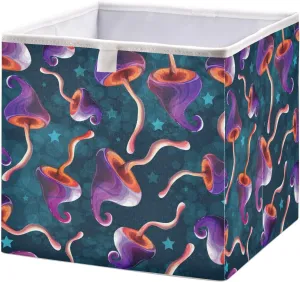 QUGRL Fantasy Purple Mushroom Storage Bins Cube Magic Stars Clothes Storage Basket Foldable Storage Box Organizer for Shelves Closet Cabinet Office Dorm Bedroom 11x11 in