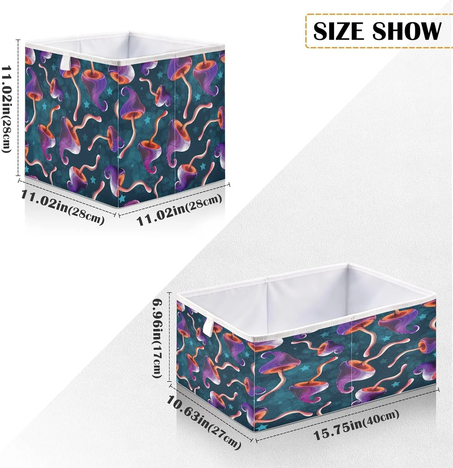QUGRL Fantasy Purple Mushroom Storage Bins Cube Magic Stars Clothes Storage Basket Foldable Storage Box Organizer for Shelves Closet Cabinet Office Dorm Bedroom 11x11 in