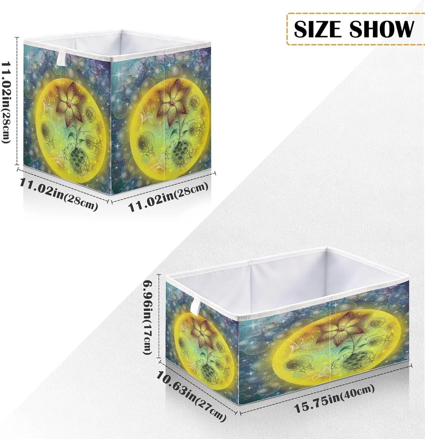 QUGRL Flower Magical Space Cube Storage Bins Organizer Clothes Toy Storage Basket Box for Shelves Closet Cabinet Office Dorm Bedroom 11x11 in