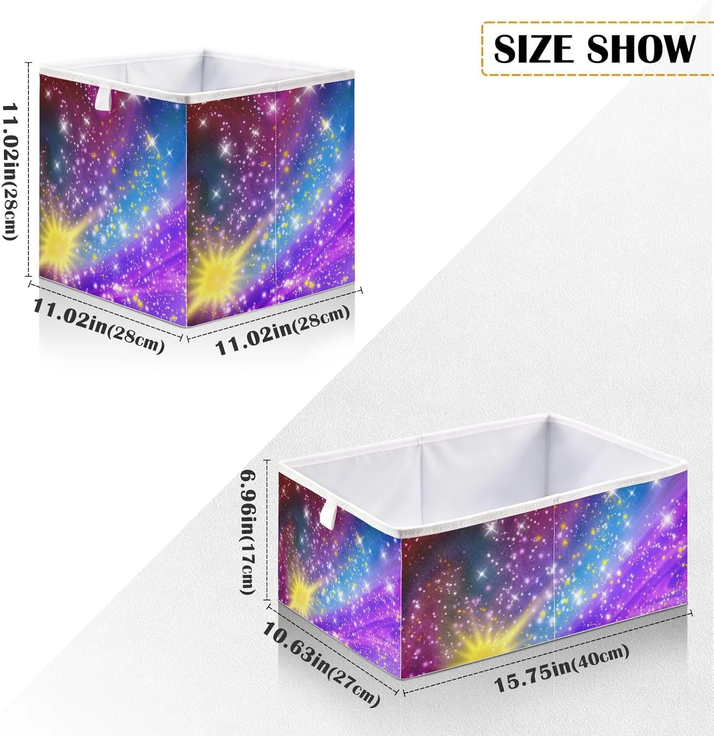 QUGRL Glitter Stars Magic Starry Cube Storage Bins Organizer Fantasy Trendy Clothes Storage Basket Box for Shelves Closet Cabinet Office Dorm Bedroom 11x11 in