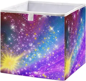 QUGRL Glitter Stars Magic Starry Cube Storage Bins Organizer Fantasy Trendy Clothes Storage Basket Box for Shelves Closet Cabinet Office Dorm Bedroom 11x11 in