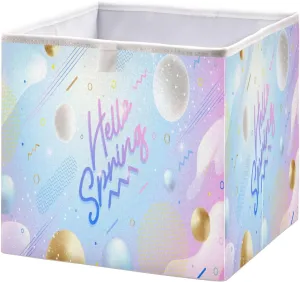 QUGRL Hello Spring Storage Bins Cube Colorful Magic Ball Clothes Storage Basket Foldable Storage Box Organizer for Shelves Closet Cabinet Office Dorm Bedroom 11x11 in