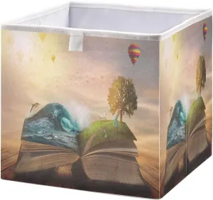 QUGRL Magic Book Sunshine Storage Bins Cube Fantasy Landscape Clothes Storage Basket Foldable Storage Box Organizer for Shelves Closet Cabinet Office Dorm Bedroom 11x11 in