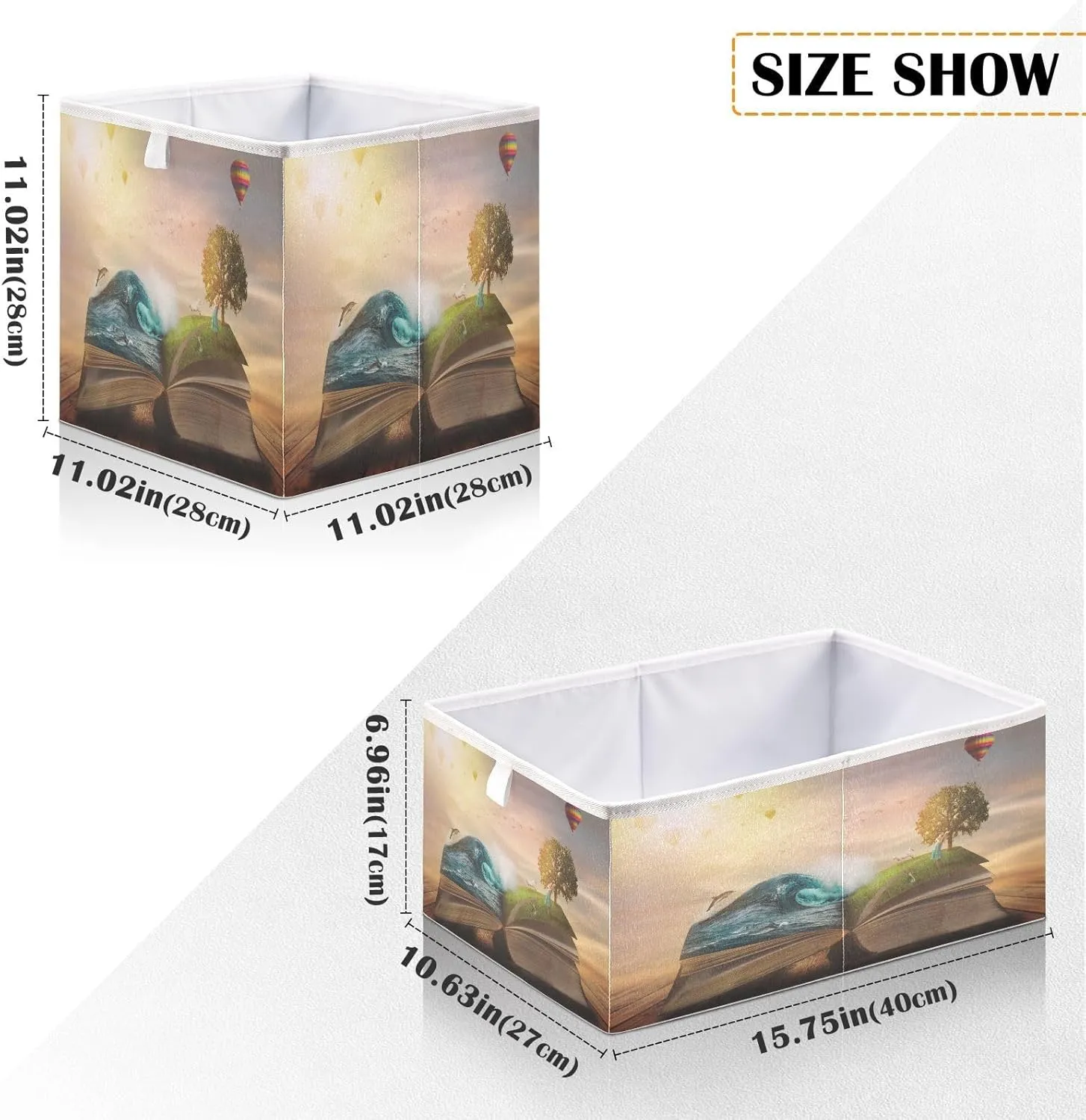 QUGRL Magic Book Sunshine Storage Bins Cube Fantasy Landscape Clothes Storage Basket Foldable Storage Box Organizer for Shelves Closet Cabinet Office Dorm Bedroom 11x11 in