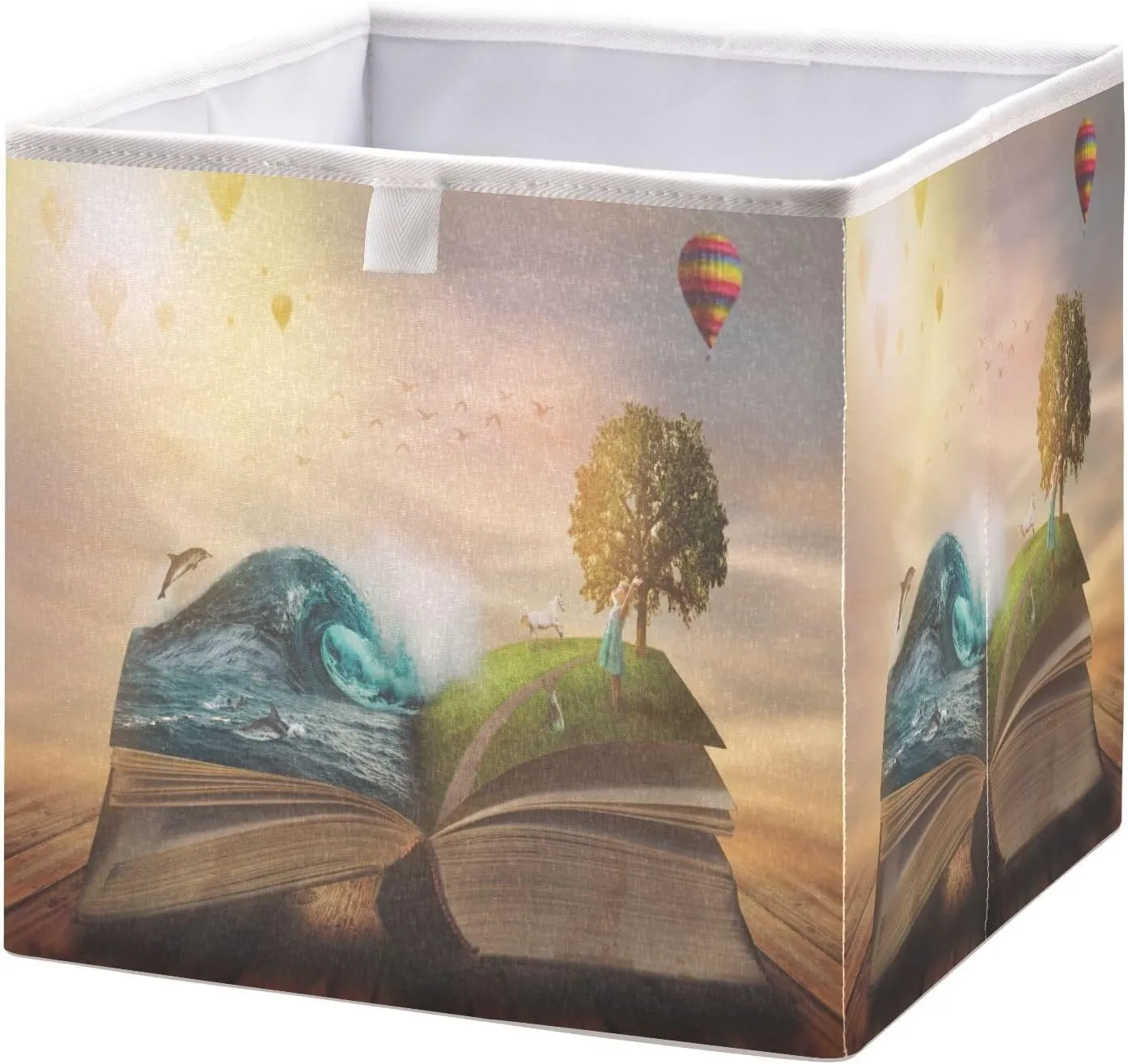 QUGRL Magic Book Sunshine Storage Bins Cube Fantasy Landscape Clothes Storage Basket Foldable Storage Box Organizer for Shelves Closet Cabinet Office Dorm Bedroom 11x11 in