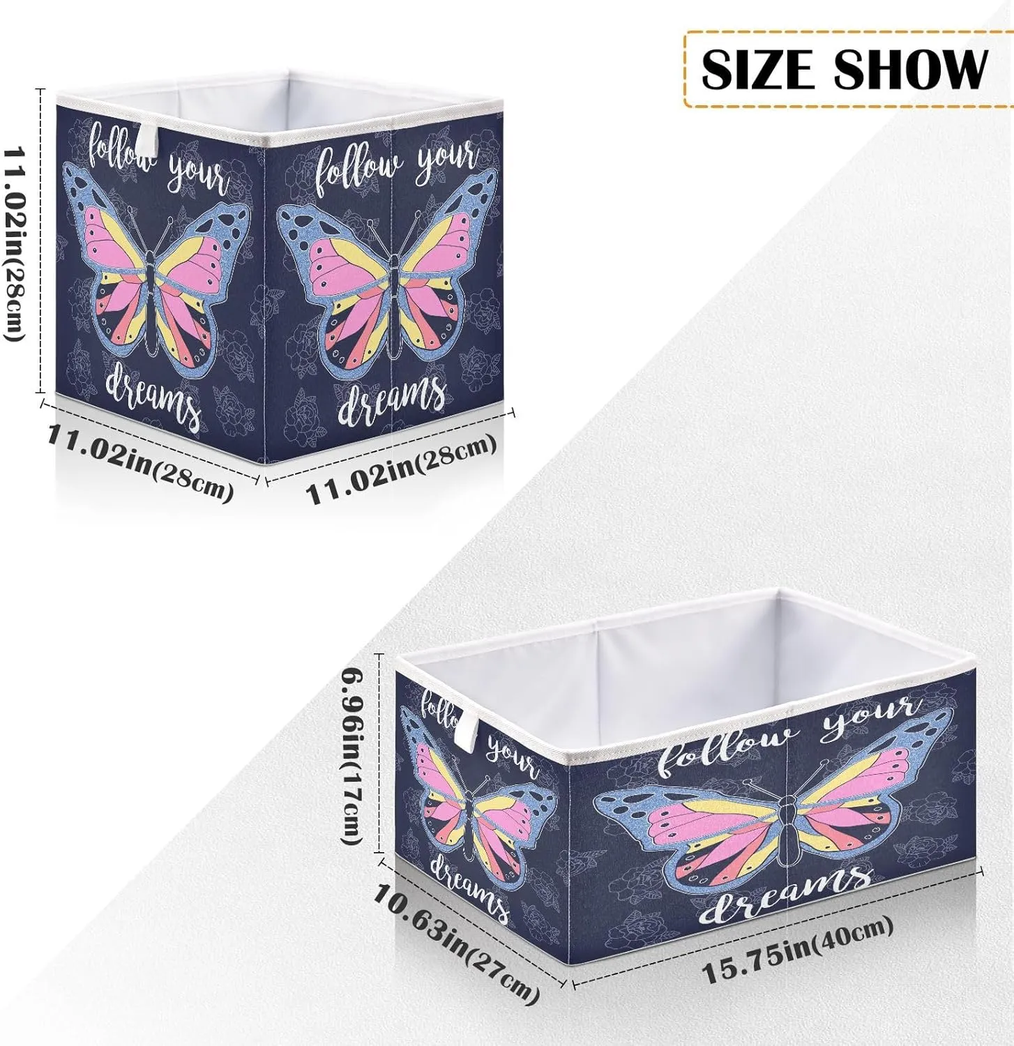 QUGRL Quote Butterfly Storage Bins Cube Magic Clothes Storage Basket Foldable Storage Box Organizer for Shelves Closet Cabinet Office Dorm Bedroom 11x11 in