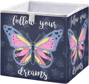 QUGRL Quote Butterfly Storage Bins Cube Magic Clothes Storage Basket Foldable Storage Box Organizer for Shelves Closet Cabinet Office Dorm Bedroom 11x11 in