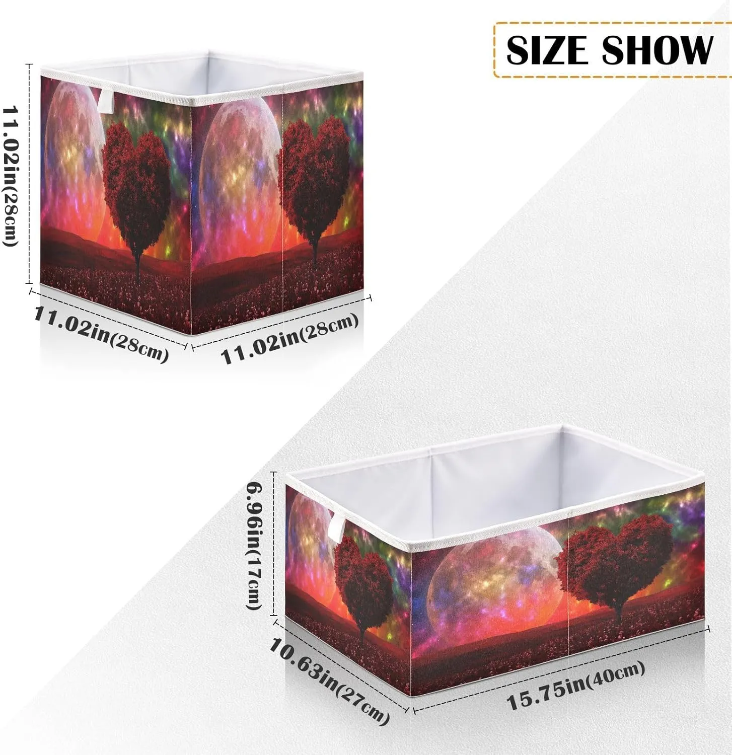 QUGRL Romantic Heart Tree Storage Bins Cube Magic Moon Valentines Clothes Storage Basket Foldable Storage Box Organizer for Shelves Closet Cabinet Office Dorm Bedroom 11x11 in