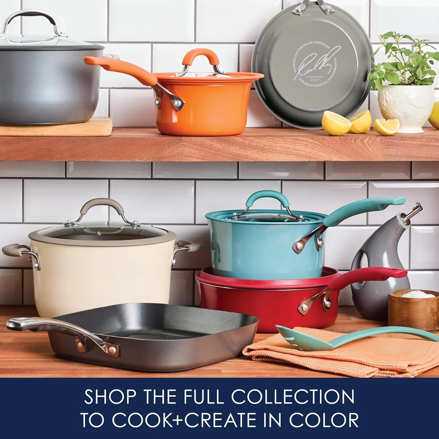 Rachael Ray Cook   Create Nonstick Cookware Pots and Pans Set, Includes Baking Sheet Pan and Cooking Utensil, 10 Piece - Almond