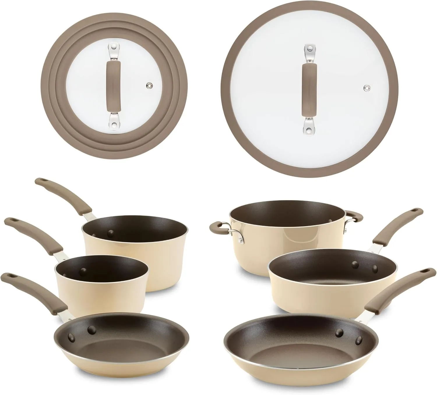 Rachael Ray Cook   Create Nonstick Cookware Pots and Pans Set, Includes Baking Sheet Pan and Cooking Utensil, 10 Piece - Almond