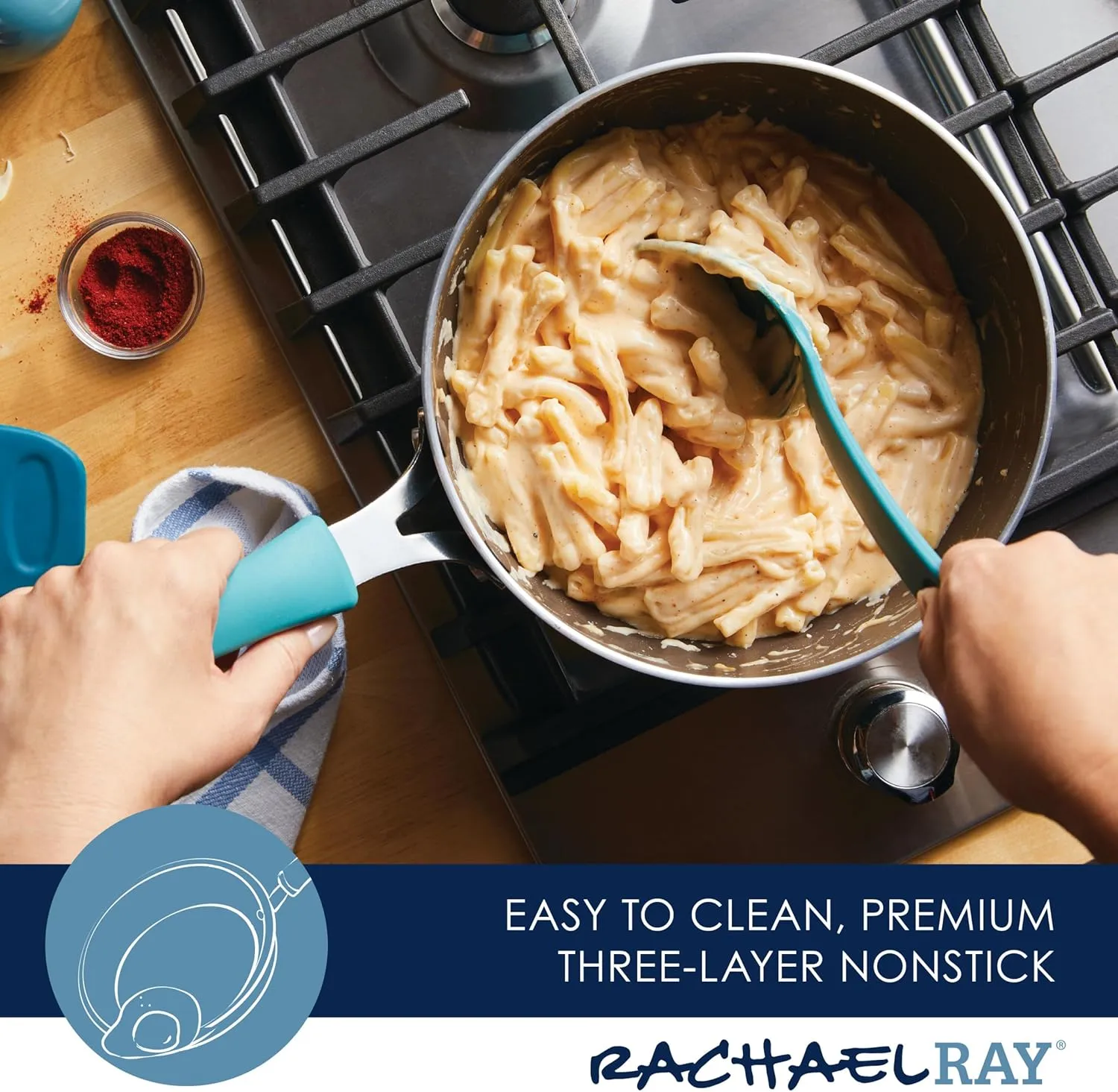 Rachael Ray Cook   Create Nonstick Saucier Pan/Saucepan, 3 Quart, Agave Blue