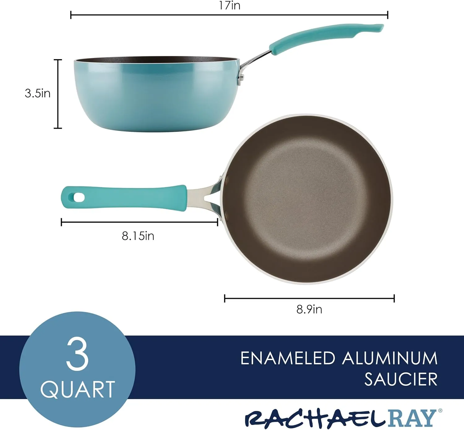Rachael Ray Cook   Create Nonstick Saucier Pan/Saucepan, 3 Quart, Agave Blue