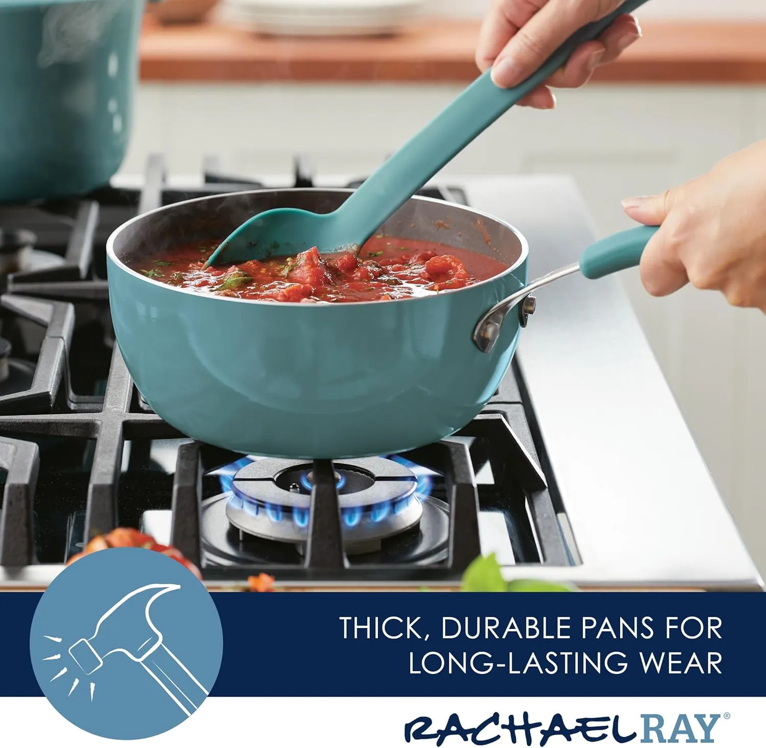 Rachael Ray Cook   Create Nonstick Saucier Pan/Saucepan, 3 Quart, Agave Blue