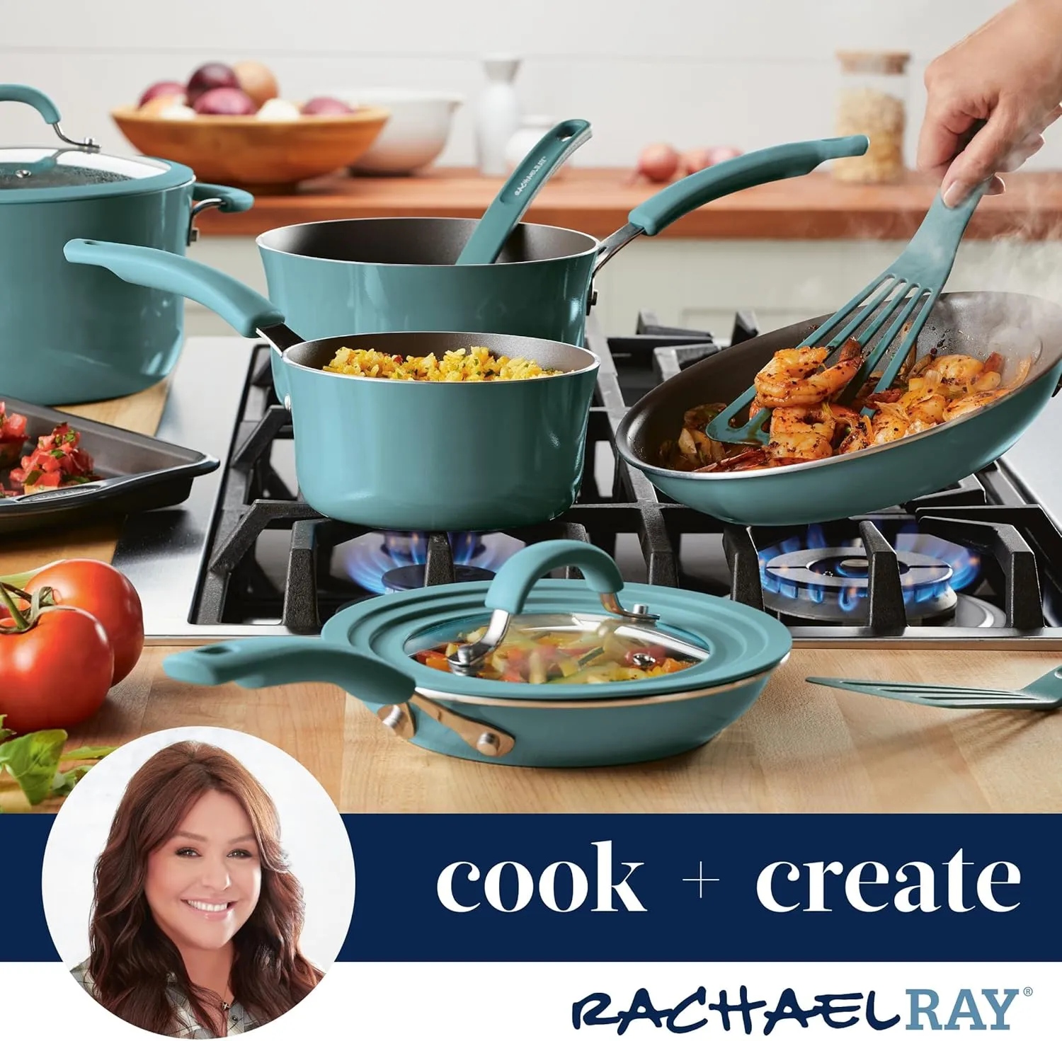 Rachael Ray Cook   Create Nonstick Saucier Pan/Saucepan, 3 Quart, Agave Blue