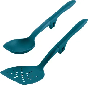 Rachael Ray Tools and Gadgets Flexi Turner and Scraping Spoon Set / Cooking Utensils - 2 Piece, Teal Blue