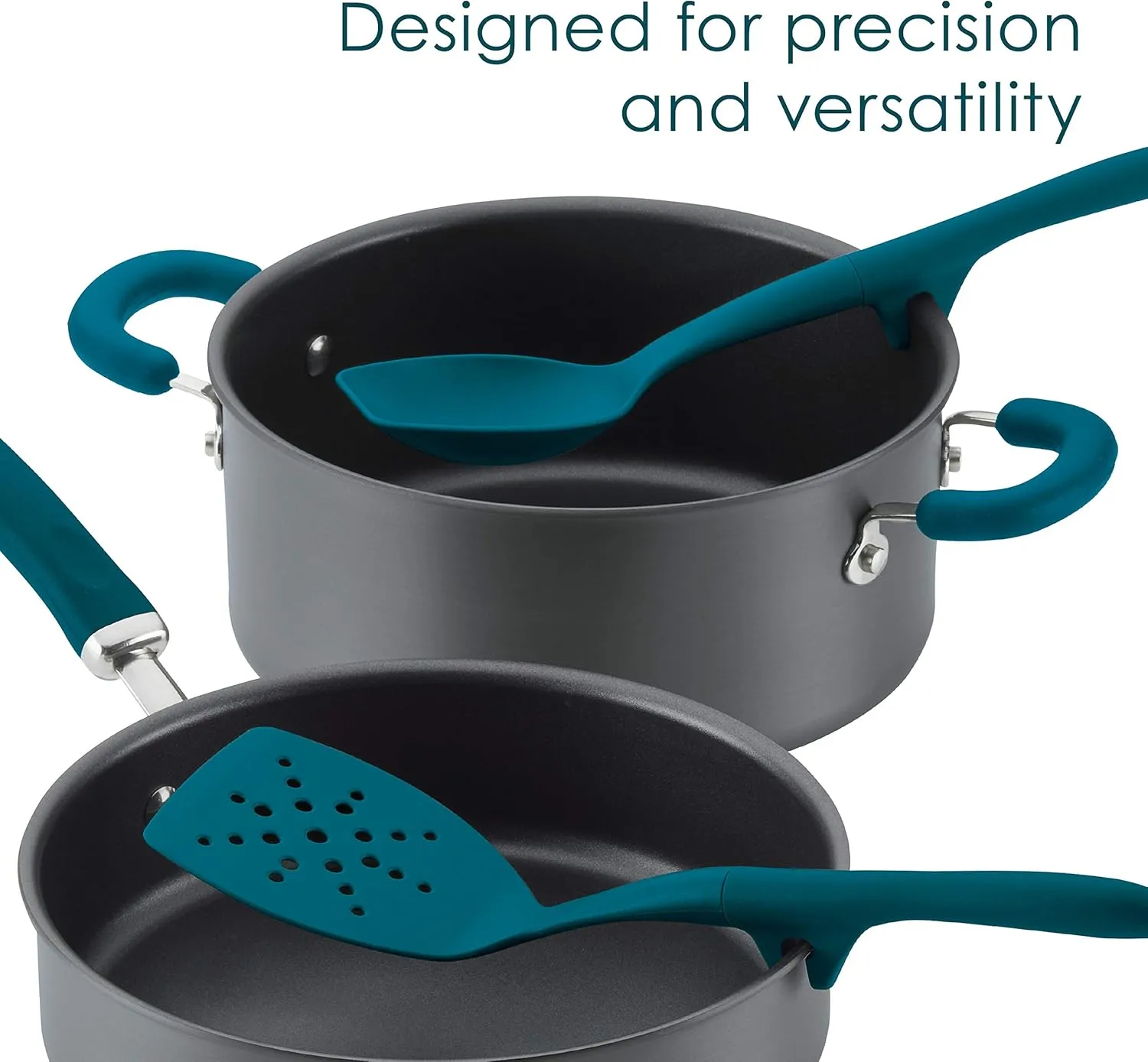 Rachael Ray Tools and Gadgets Flexi Turner and Scraping Spoon Set / Cooking Utensils - 2 Piece, Teal Blue