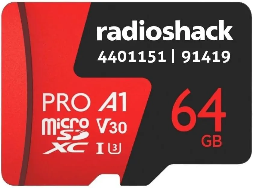 RadioShack 64GB Micro SD U3 V30 – 100MB/s Speed, 4K UHD, Waterproof, Shock-Proof