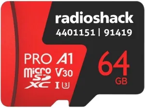 RadioShack 64GB Micro SD U3 V30 – 100MB/s Speed, 4K UHD, Waterproof, Shock-Proof