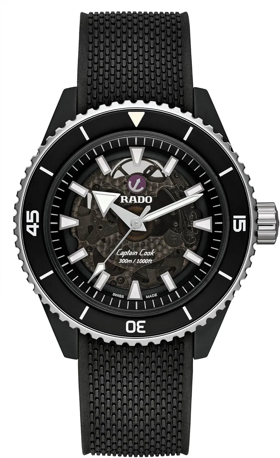Rado Captain Cook High-Tech Ceramic Black, Rubber Bracelet R32127156