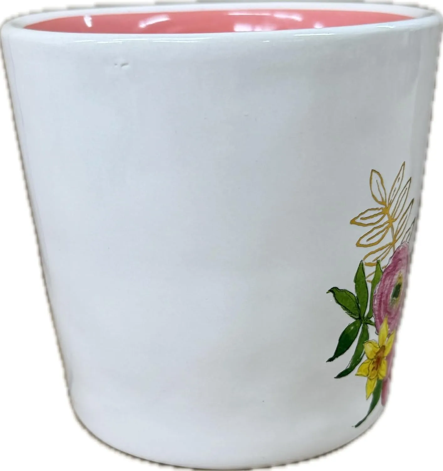 Rae Dunn Artisan Collection Mom Ceramic Coffee Mug, Floral Design with Pink Interior