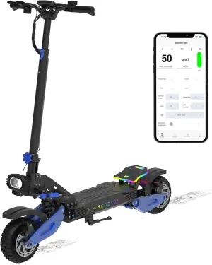 RD2 5000W Off-Road Electric Scooter for Adults - 50 MPH,60V 25Ah Battery,55-Mile Range,Dual Motor, 10.5" Tires,Hydraulic Brakes,Front&Rear Suspension,Foldable,UL2272 Certified