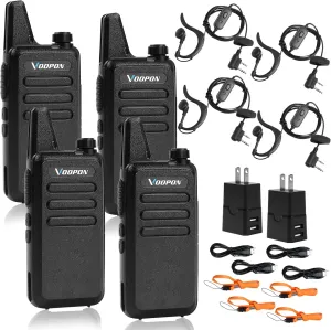 Rechargeable Walkie Talkies for Adults 22 FRS Channels with Earpieces Long Range VOX Mini Transceivers Two Way Radios for Business Company USB Charger for Camping Hiking Church Shop (4Pack)
