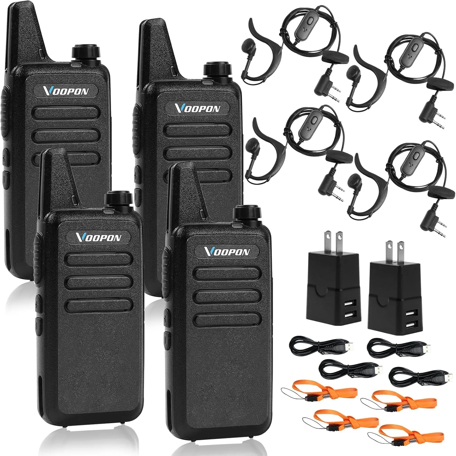 Rechargeable Walkie Talkies for Adults 22 FRS Channels with Earpieces Long Range VOX Mini Transceivers Two Way Radios for Business Company USB Charger for Camping Hiking Church Shop (4Pack)