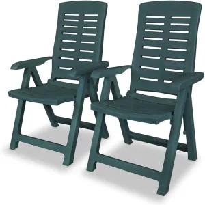 Reclining Patio Chairs 2 pcs Green Plastic Outdoor Folding Chairs for Garden Lounge Beach Patio Furniture with 4 Reclining Positions, Lightweight, Foldable, Easy to Clean