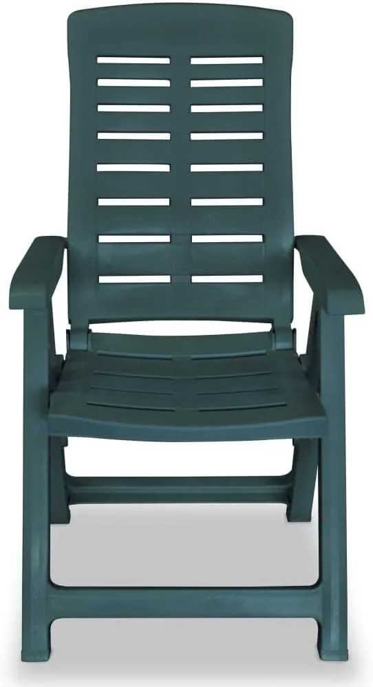Reclining Patio Chairs 2 pcs Green Plastic Outdoor Folding Chairs for Garden Lounge Beach Patio Furniture with 4 Reclining Positions, Lightweight, Foldable, Easy to Clean