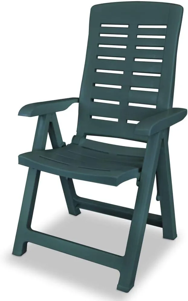 Reclining Patio Chairs 2 pcs Green Plastic Outdoor Folding Chairs for Garden Lounge Beach Patio Furniture with 4 Reclining Positions, Lightweight, Foldable, Easy to Clean