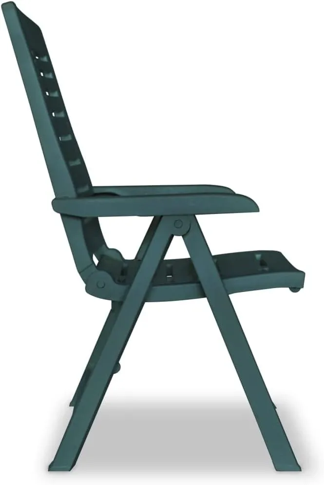 Reclining Patio Chairs 2 pcs Green Plastic Outdoor Folding Chairs for Garden Lounge Beach Patio Furniture with 4 Reclining Positions, Lightweight, Foldable, Easy to Clean