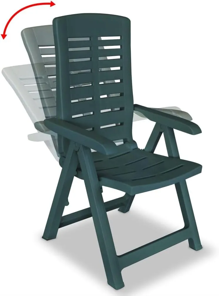 Reclining Patio Chairs 2 pcs Green Plastic Outdoor Folding Chairs for Garden Lounge Beach Patio Furniture with 4 Reclining Positions, Lightweight, Foldable, Easy to Clean