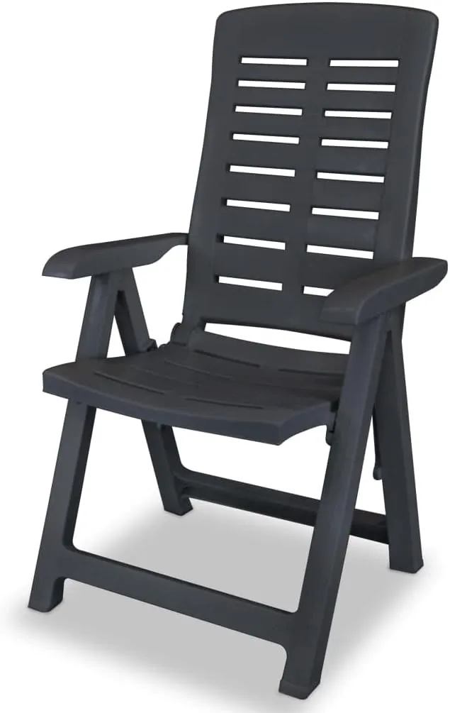 Reclining Patio Chairs 2 pcs Plastic Anthracite Outdoor Lounge Chairs with 4 Reclining Positions Foldable for Garden and Patio Relaxation