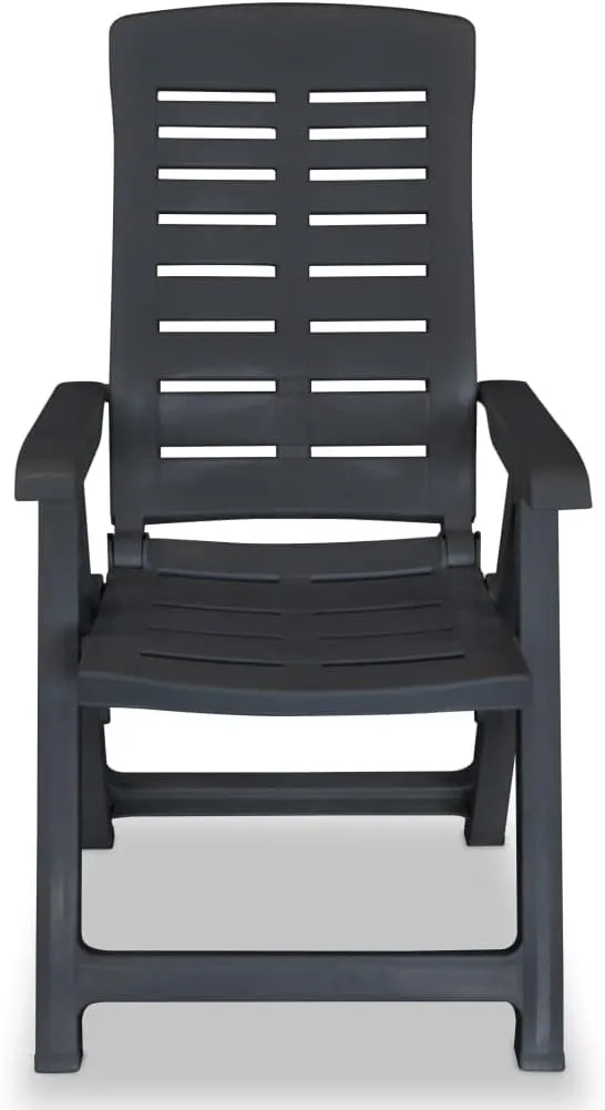 Reclining Patio Chairs 2 pcs Plastic Anthracite Outdoor Lounge Chairs with 4 Reclining Positions Foldable for Garden and Patio Relaxation