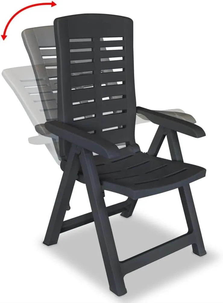 Reclining Patio Chairs 2 pcs Plastic Anthracite Outdoor Lounge Chairs with 4 Reclining Positions Foldable for Garden and Patio Relaxation